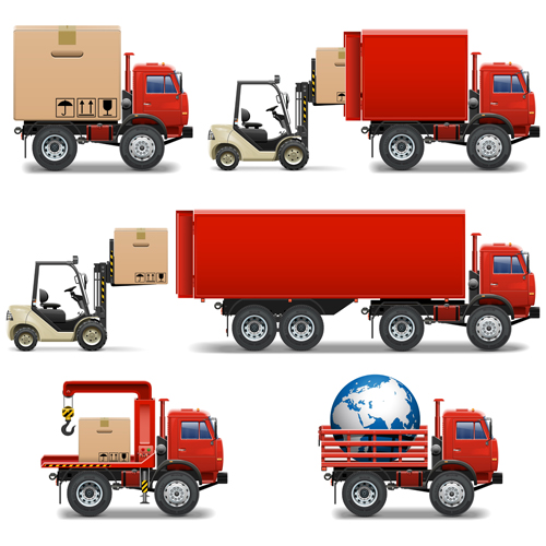 Camion rouge avec le jeu de vecteur de chariot élévateur rouge chariot élévateur camion   