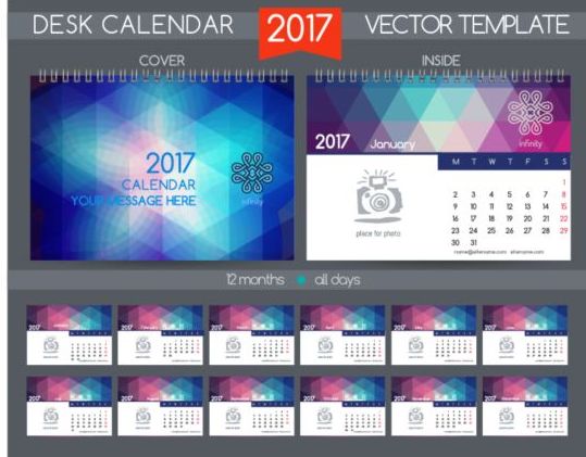 レトロなデスクカレンダー2017ベクトルテンプレート29 机 レトロフォント カレンダー 2017   