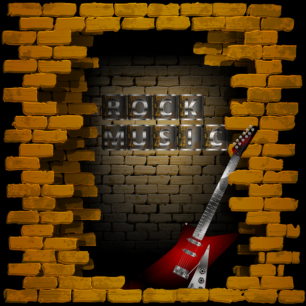 ロック音楽レンガの壁ギターベクトルの背景 音楽 壁 ロック レンガ ギター   