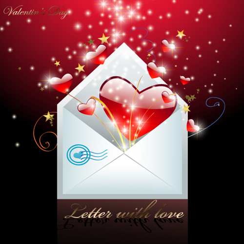 Glänzendes rotes Herz mit Umschlag Valentinstag Karten Valentine Umschlag shiny rot Karten Herz   