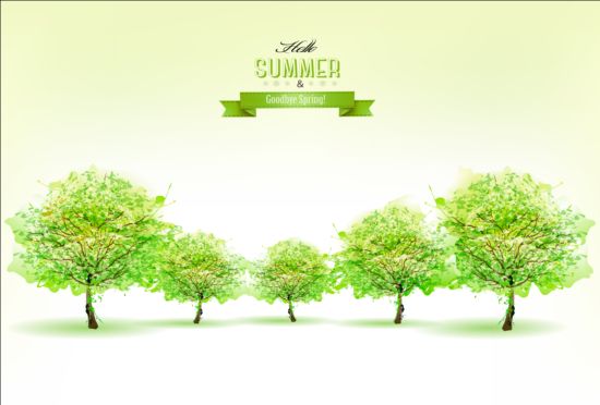緑の木のベクトルと夏の自然の背景 自然 背景 緑 木 夏   
