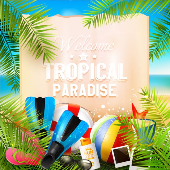 Tropisches Paradies Sommerurlaub und Papierhintergrund Vektor 05 Urlaub tropisch Sommer Paradies papier Hintergrund   