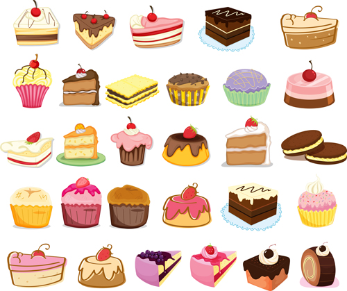 様々な甘いケーキセットベクトル01 甘い 様々な ケーキ   