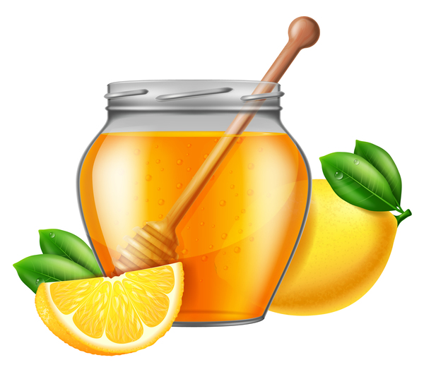 レモンとガラスジャーベクターの蜂蜜 蜂蜜 瓶 レモン ガラス   