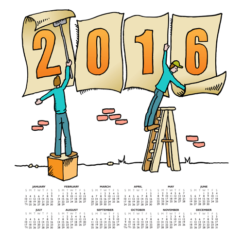 2016 Kalender niedliches Cartoon-Vektormaterial material Kalender cute cartoon 2016   