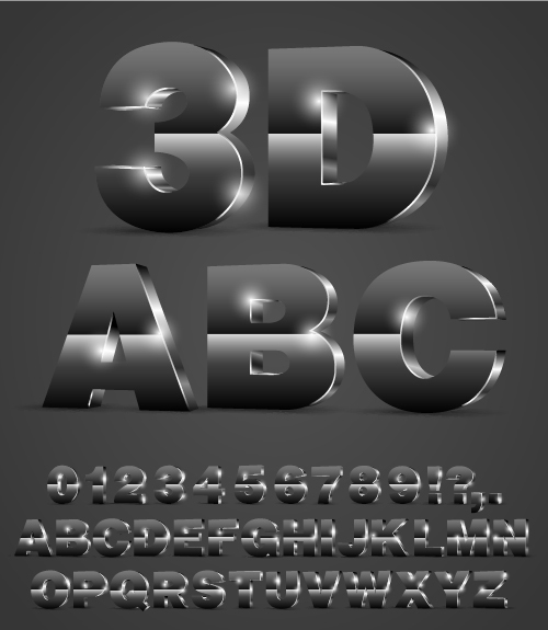 アルファベットベクトルを使用した3D 金属番号 金属 数字 アルファベット 3d   