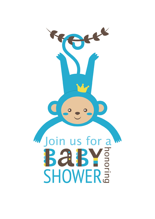Carte de douche de bébé avec singe vecteur 01 singe douche carte Bébé   