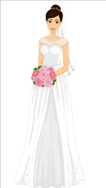 ウェディングドレスベクトル06と美しい花嫁 花嫁 美しい 結婚式 ドレス   