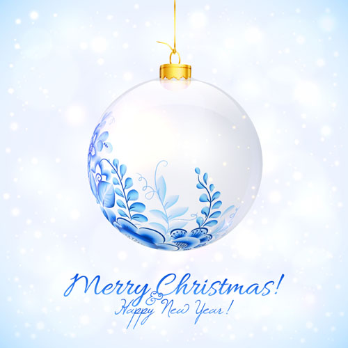 ブルーフローラルクリスマスボールアート背景ベクトル01 青 花柄 背景 クリスマスボール クリスマス   