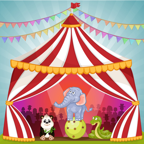 Dessin animé de tente de cirque et animaux de conception vecteur 09 tente cirque cartoon animaux   