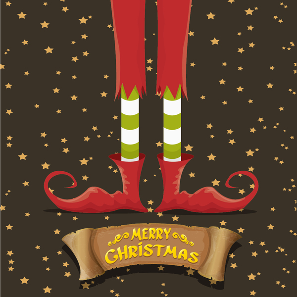 Cartoon-Elfenbeine mit Retro-Weihnachtsbanner-Vektor 02 Weihnachten Retro-Schrift Elfen cartoon Beine banner   