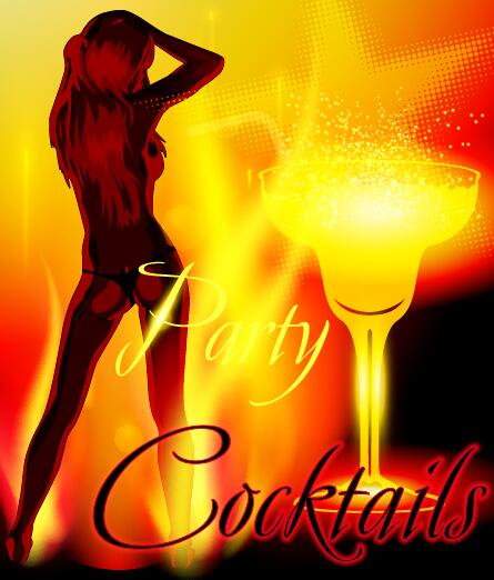 Cocktail-Party-Plakatvorlage mit schönem Mädchenvektor 05 Schöne poster party Mädchen cocktail   