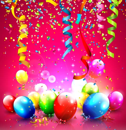Ruban de confettis avec des ballons colorés d’anniversaire fond vecteur 01 ruban fond confettis coloré ballons Anniversaire   