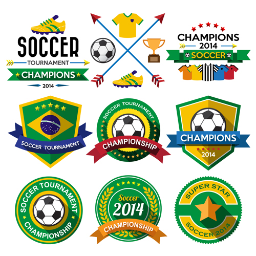 Creative soccer Vector labels Set 01 Soccer étiquettes Créatif   