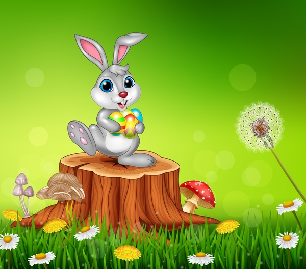 Niedlicher kleiner Hase mit grünem Osterhintergrund Vektor 16 Ostern Klein grün cute bunny   