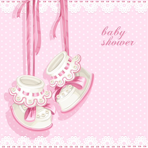 かわいいピンクのベビーシャワーカードベクトル 赤ちゃん シャワー カード   