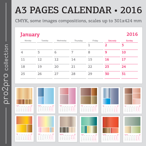 Modèle de calendrier de bureau 2016 vecteur matériel 03 modèle calendrier de bureau calendrier 2016   