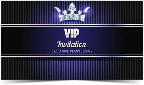 Couronne de diamant avec carte d’invitation VIP bleu foncé vecteur 08 vip invitation diamond dark Couronne carte Bleu   