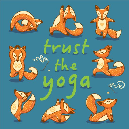 Renards avec le vecteur de carte de yoga 03 yoga renards carte   