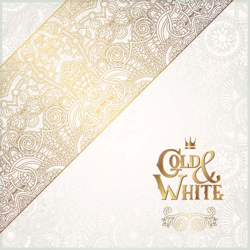 Goldspitze mit weißen Ornamenten Hintergrundvektor 05 Spitze Ornamente Hintergrund gold   