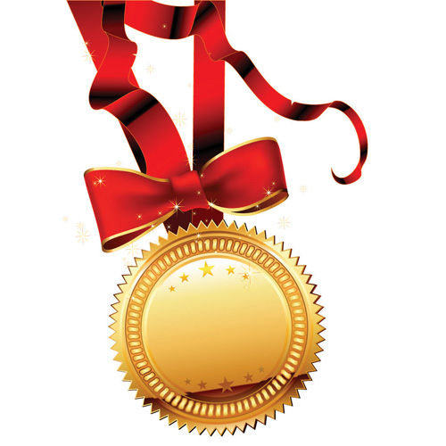 Goldene Medaille und rote Bänder Vektor 02 Medaille gold Bänder   
