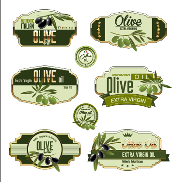 Étiquettes d’huile d’olive vert ensemble vecteur 03 vert olive huile d’olive étiquettes   