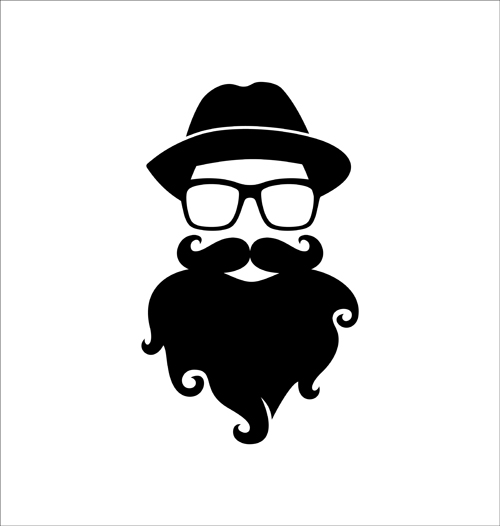 Longue barbe hipster tête portrait vecteur ensemble 05 tête portrait long hipster barbe   