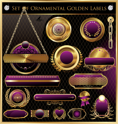 Luxus-goldene Etiketten mit heraldrigem Vektorset 04 Luxus labels heraldry golden   
