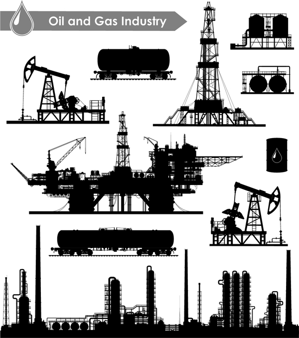 Vecteurs de silhouette de l’industrie pétrolière et gazière ensemble 03 silhouette Industrie huile gaz   