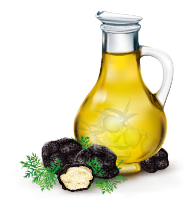 Olivenöl mit schwarzem Trüffelvektormaterial Trüffel Schwarz Oliven Öl material   