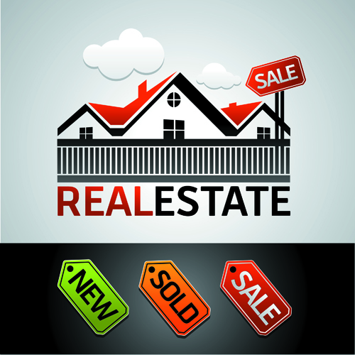 Immobilienverkauf mit tags-Vektor Verkauf tags Immobilien design   