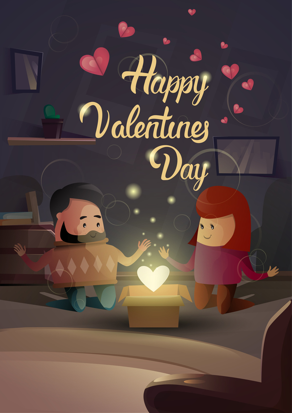 Amour romantique avec la carte de jour de Valentine vecteur 02 romantique jour de Valentine amant   