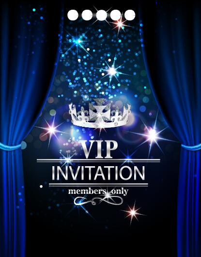 VIP-Karte mit blauem Vorhangvektor Vorhang Karte Eingeladene Karte Blau   