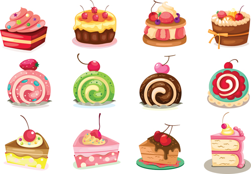 様々な甘いケーキセットベクトル09 甘い 様々な ケーキ   