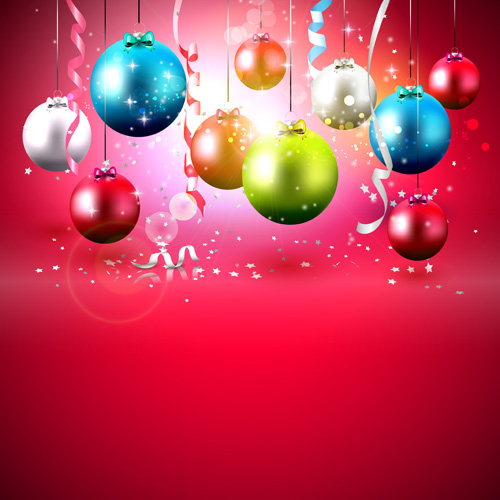 boules colorées de Noël avec le vecteur de fond rouge rouge Noël fond coloré boules   