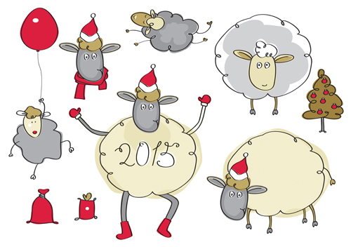 2015 nouvelle année avec Noël et drôle de mouton vecteur 04 nouvel an Noël mouton drôle 2015   