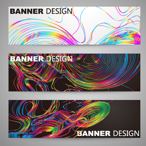 Abstrakt farbige Linien Bannervektor 02 Linien farbig banner abstract   
