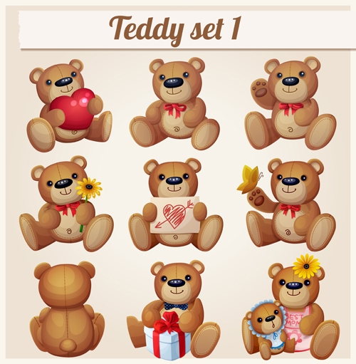 Ours Teddy Design vector set 01 ours nounours   