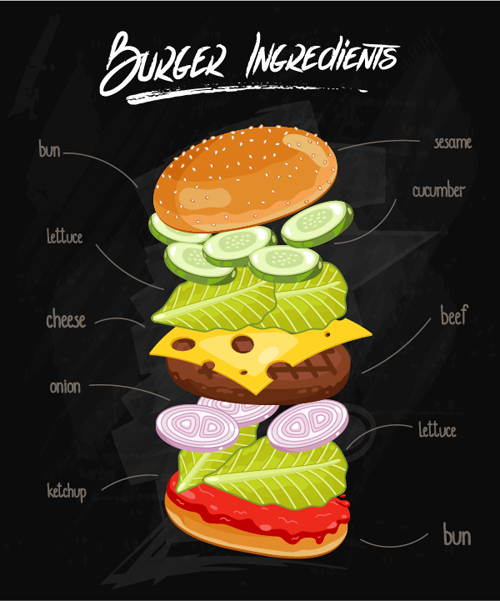 Burger Ingredients design vector 01 Zutaten design burger   