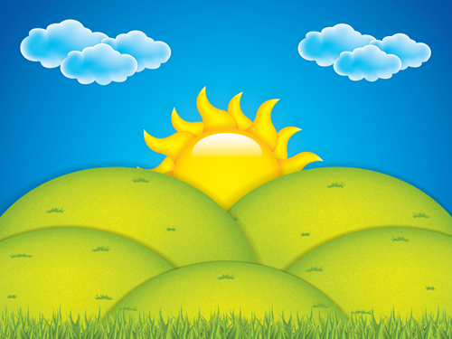 Soleil de dessin animé avec l’été backgrond vecteur 05 sun summer cartoon backgrond   