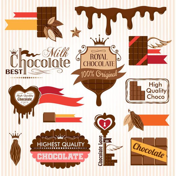 Logo créatif de chocolat avec des étiquettes vecteur 02 logo étiquettes Créatif Chocolat   