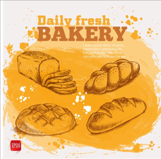 Frisches Brot mit Backwaren Plakat gezeichnet Vektor 13 poster hand gezeichnet fresh Brot Bäckerei   