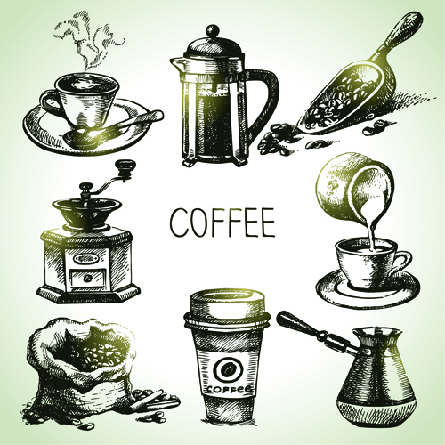 Graphismes vectoriels d’éléments de café dessinés à la main icônes icône de vecteur éléments de café element dessiné à la main cafe   