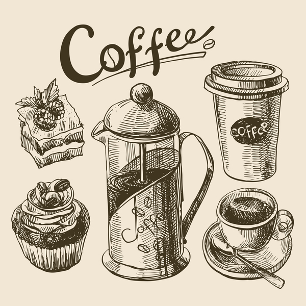 手描きのスケッチコーヒー要素ベクトル03 要素 描画 手 スケッチ コーヒー   