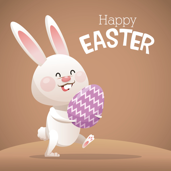 Carte de Pâques heureux avec le vecteur de lapin de bande dessinée 10 Pâques Lapin heureux dessin animé carte   