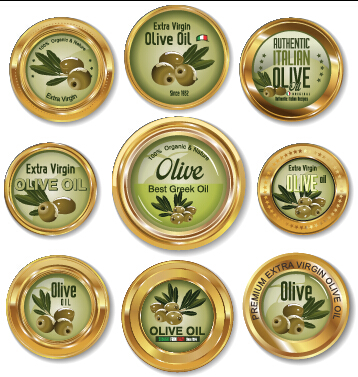 Étiquettes d’or d’huile d’olive de luxe vecteur 02 olive luxe huile d’olive étiquettes étiquette   