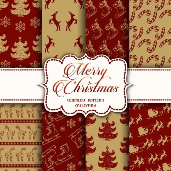 Joyeux Noël vecteur Seamless patterns ensemble 05 sans soudure patterns Noël joyeux   