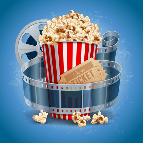 Popcorn mit Filmelementen Vektorhintergrund 02 popcorn Hintergrund film Elemente   