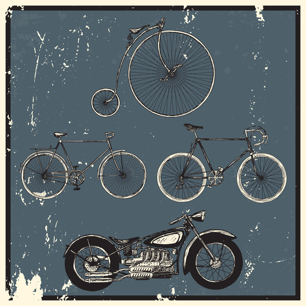 自転車ベクトルとレトロなオートバイ 自転車 レトロフォント オートバイ   