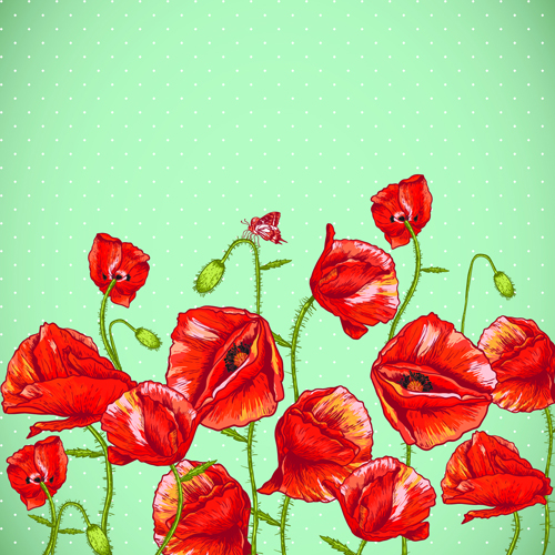 Rétro rouge coquelicots cartes vectorielles graphiques 05 rouge police rétro coquelicots carte   